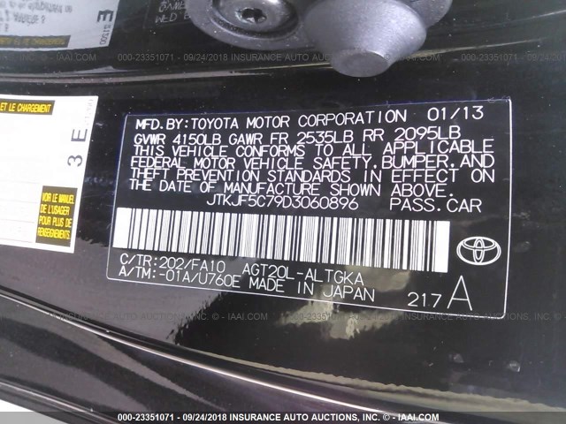 JTKJF5C79D3060896 - 2013 TOYOTA SCION TC 黑色 照片 9