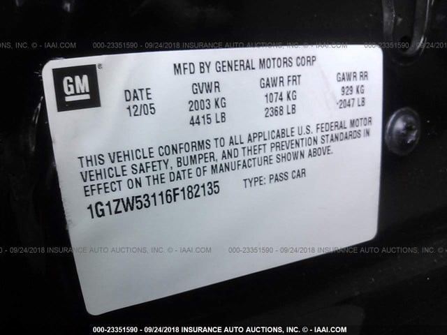 1G1ZW53116F182135 - 2006 CHEVROLET MALIBU SS BLACK photo 9