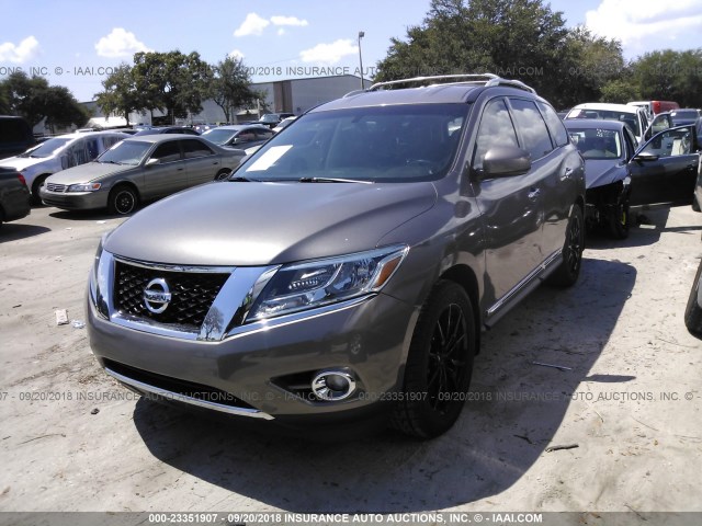 5N1AR2MN9EC731426 - 2014 NISSAN PATHFINDER S/SV/SL/PLATINUM BROWN photo 2