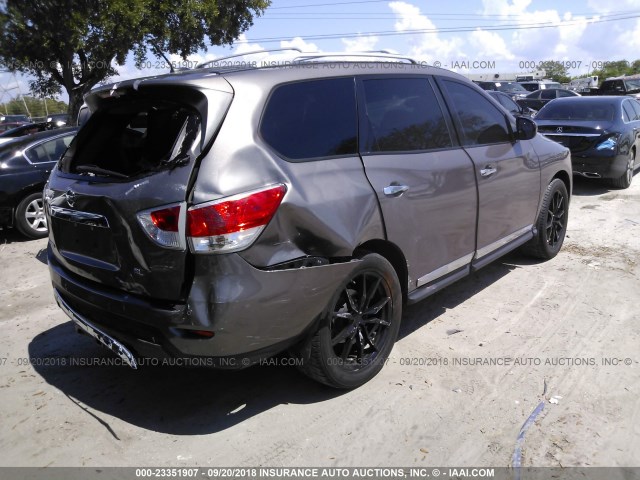 5N1AR2MN9EC731426 - 2014 NISSAN PATHFINDER S/SV/SL/PLATINUM BROWN photo 4