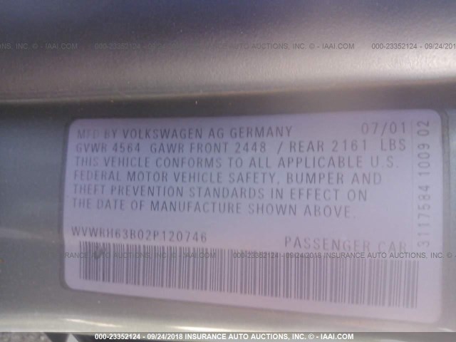 WVWRH63B02P120746 - 2002 VOLKSWAGEN PASSAT GLX 绿色 照片 9