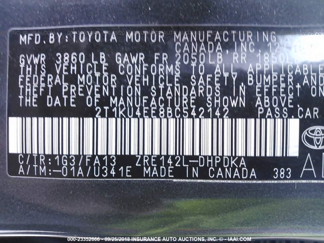 2T1KU4EE8BC542142 - 2011 TOYOTA COROLLA MATRIX  GRAY photo 9