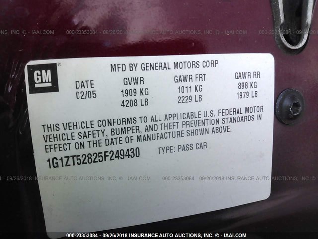 1G1ZT52825F249430 - 2005 CHEVROLET MALIBU LS Qırmızı foto 9