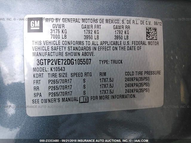 3GTP2VE72DG105507 - 2013 GMC SIERRA K1500 SLE Light Blue photo 9