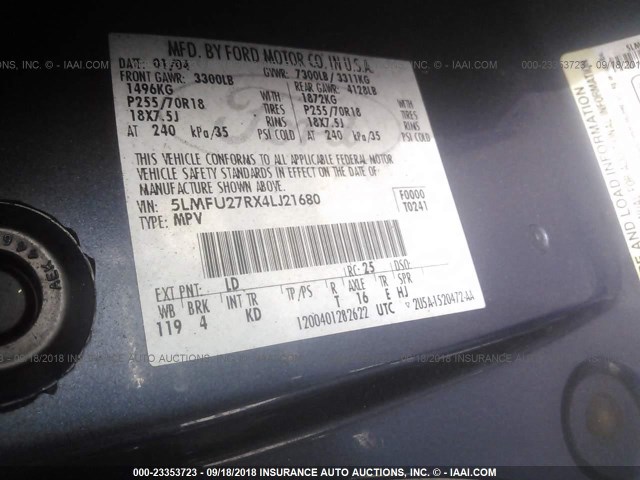 5LMFU27RX4LJ21680 - 2004 LINCOLN NAVIGATOR Blau Foto 9