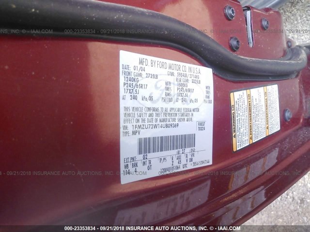 1FMZU73W14UB09369 - 2004 FORD EXPLORER XLT/XLT SPORT/NBX RED photo 9