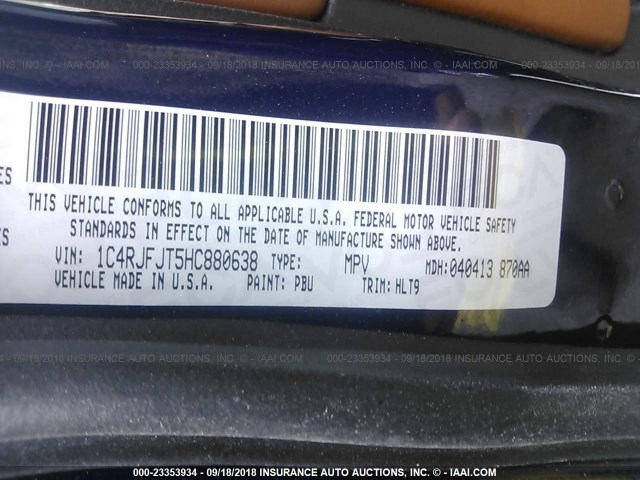 1C4RJFJT5HC880638 - 2017 JEEP GRAND CHEROKEE SUMMIT Mavi foto 9