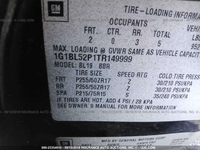 1G1BL52P1TR149999 - 1996 CHEVROLET CAPRICE / IMPALA CLASSIC/SS BLACK photo 9