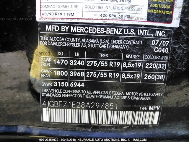 4JGBF71E28A297851 - 2008 MERCEDES-BENZ GL 450 4MATIC BLACK photo 9