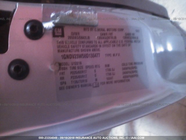 1GNDV23W58D130477 - 2008 CHEVROLET UPLANDER LS SILVER photo 9