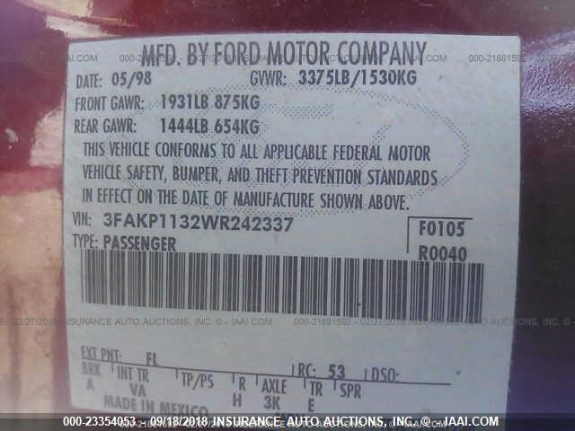 3FAKP1132WR242337 - 1998 FORD ESCORT ZX2/SPORT RED photo 9