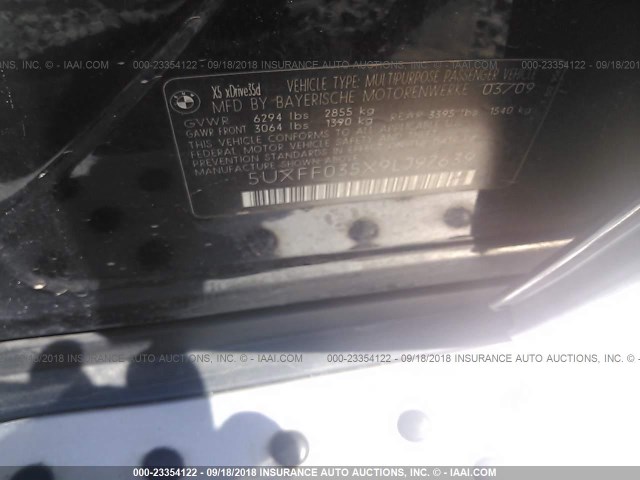 5UXFF035X9LJ97639 - 2009 BMW X5 XDRIVE35D BLACK photo 9