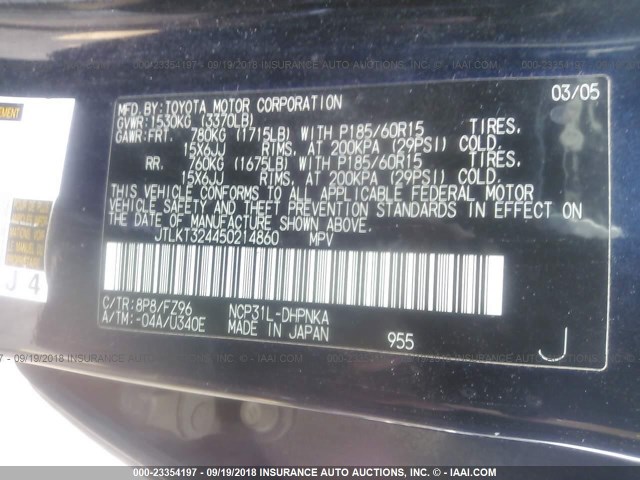 JTLKT324450214860 - 2005 TOYOTA SCION XB Schwarz Foto 9