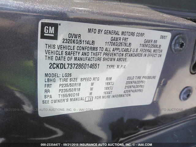 2CKDL737286014651 - 2008 PONTIAC TORRENT GXP GRAY photo 9