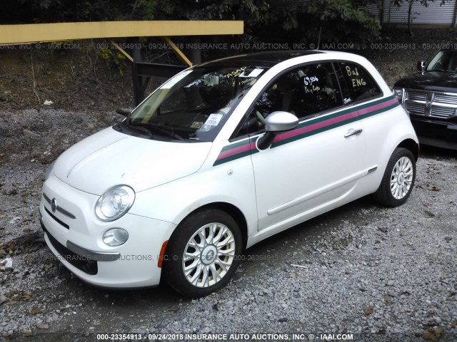 3C3CFFCR3CT287418 - 2012 FIAT 500 LOUNGE WHITE photo 2