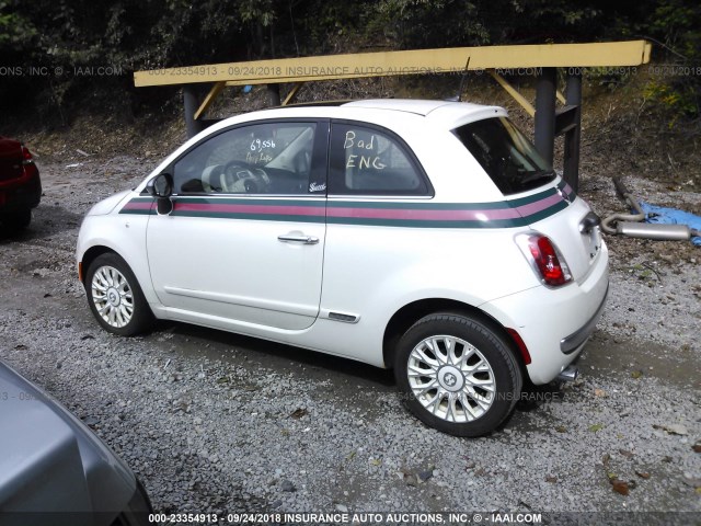 3C3CFFCR3CT287418 - 2012 FIAT 500 LOUNGE WHITE photo 3