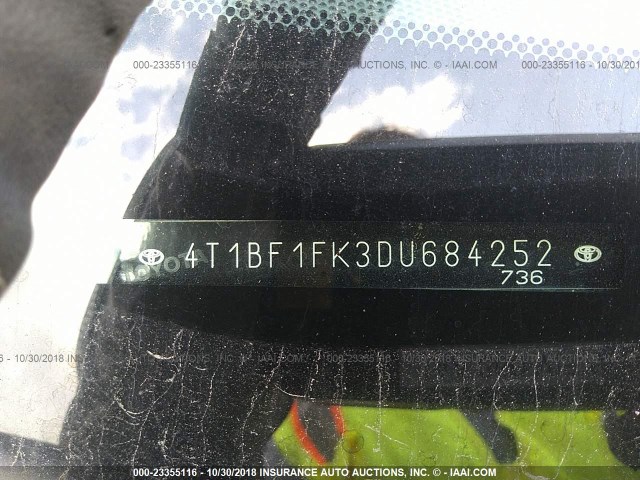 4T1BF1FK3DU684252 - 2013 TOYOTA CAMRY L/SE/LE/XLE ნაცრისფერი ფოტო 9