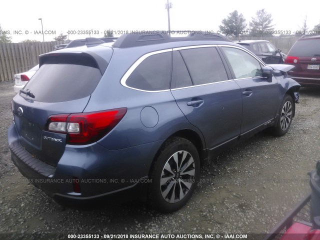 4S4BSBNC1G3230670 - 2016 SUBARU OUTBACK 2.5I LIMITED BLUE photo 4