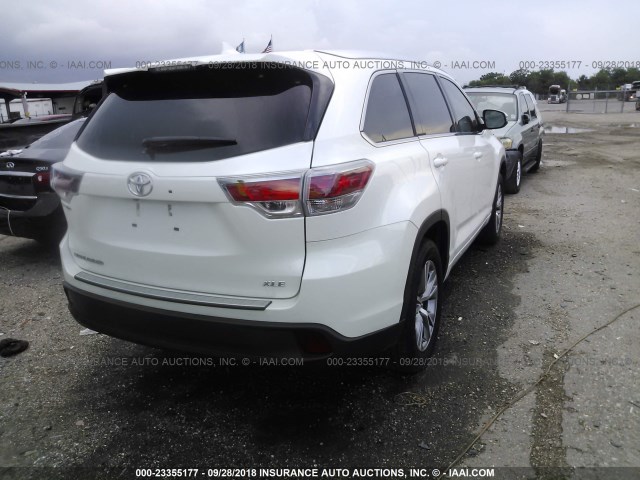 5TDKKRFH3FS105769 - 2015 TOYOTA HIGHLANDER XLE WHITE photo 4