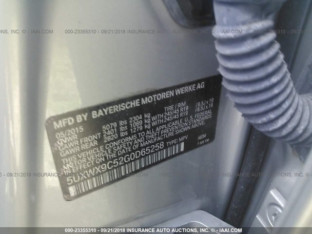 5UXWX9C52G0D65258 - 2016 BMW X3 XDRIVE28I SILVER photo 9