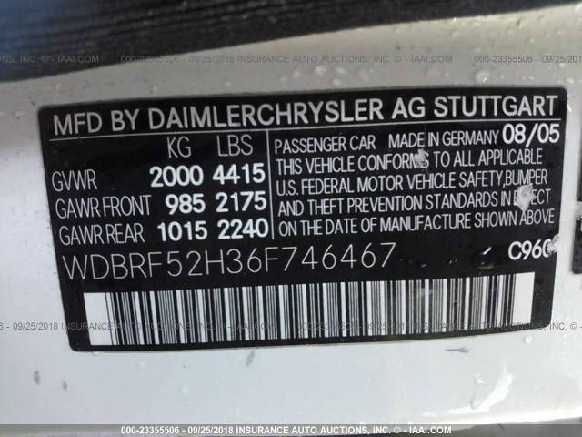 WDBRF52H36F746467 - 2006 MERCEDES-BENZ C GENERATION 2006 230 WHITE photo 9