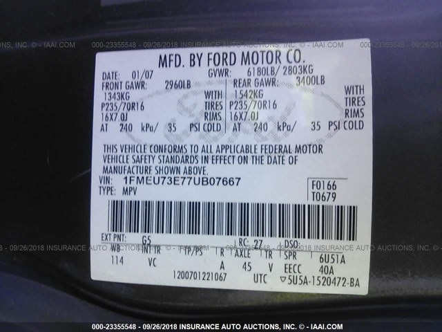 1FMEU73E77UB07667 - 2007 FORD EXPLORER XLT GRAY photo 9