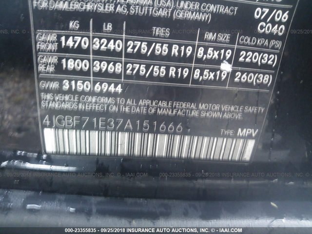 4JGBF71E37A151666 - 2007 MERCEDES-BENZ GL 450 4MATIC BLACK photo 9