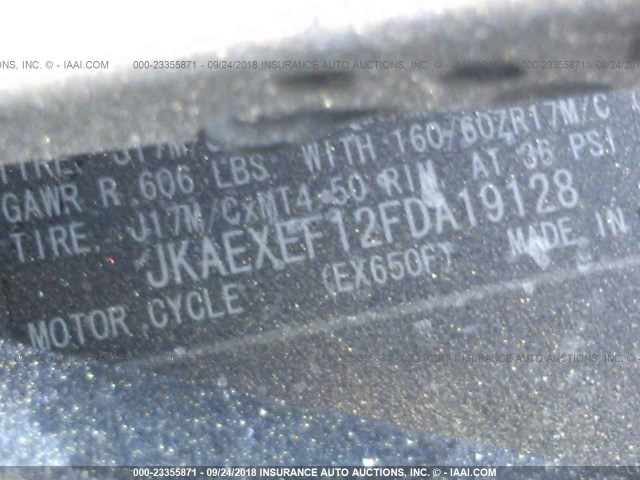 JKAEXEF12FDA19128 - 2015 KAWASAKI EX650 F BLACK photo 10