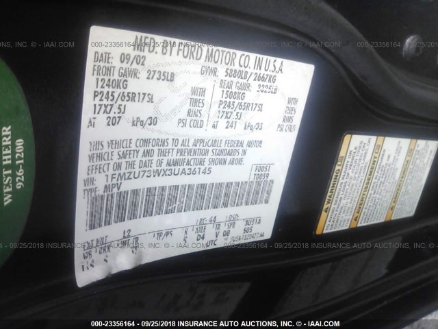 1FMZU73WX3UA36145 - 2003 FORD EXPLORER XLT/XLT SPORT/NBX 蓝色 照片 9