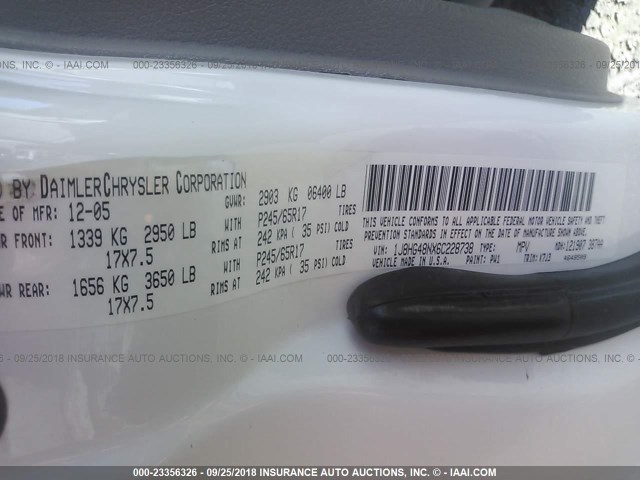 1J8HG48NX6C228738 - 2006 JEEP COMMANDER Ağ foto 9