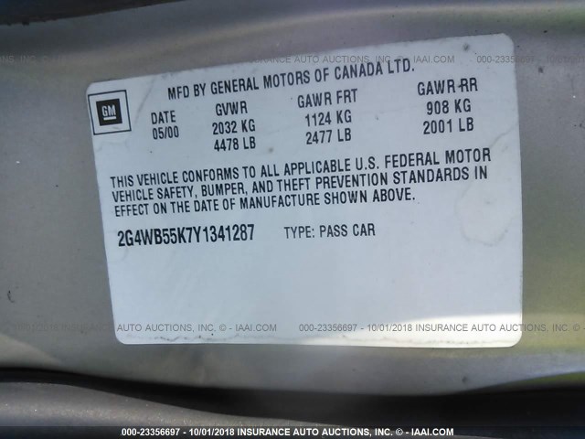 2G4WB55K7Y1341287 - 2000 BUICK REGAL LS TAN photo 9