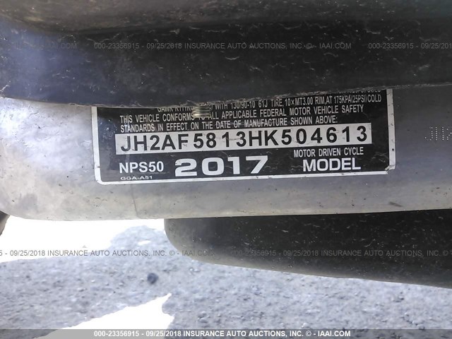 JH2AF5813HK504613 - 2017 HONDA NPS50 WHITE photo 10