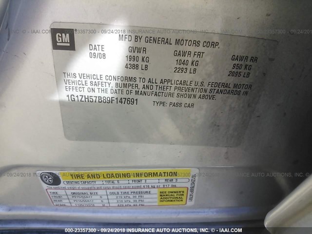 1G1ZH57B89F147691 - 2009 CHEVROLET MALIBU 1LT 银色 照片 9