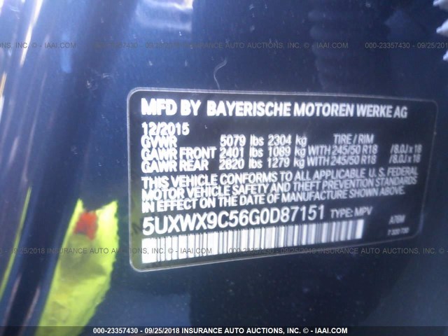 5UXWX9C56G0D87151 - 2016 BMW X3 XDRIVE28I BLUE photo 9