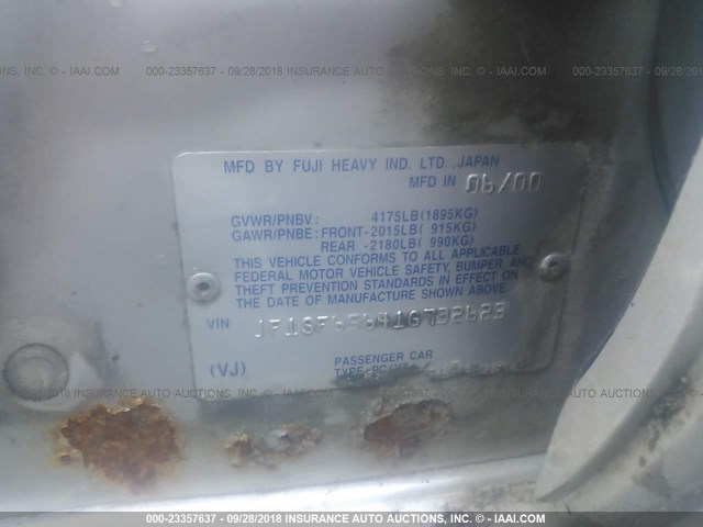 JF1SF65641G732623 - 2001 SUBARU FORESTER S GOLD photo 9