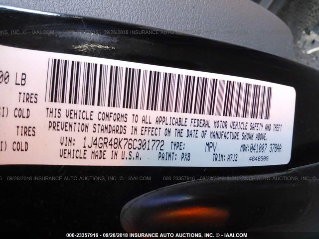 1J4GR48K76C301772 - 2006 JEEP GRAND CHEROKEE LAREDO/COLUMBIA/FREEDOM 黑色 照片 9