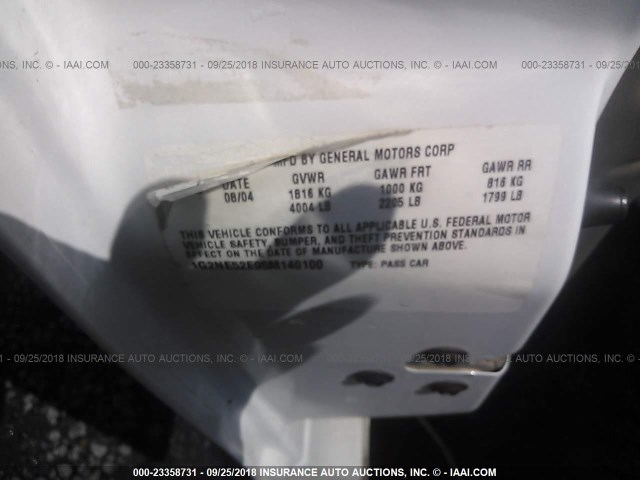 1G2NE52E95M140100 - 2005 PONTIAC GRAND AM SE WHITE photo 9