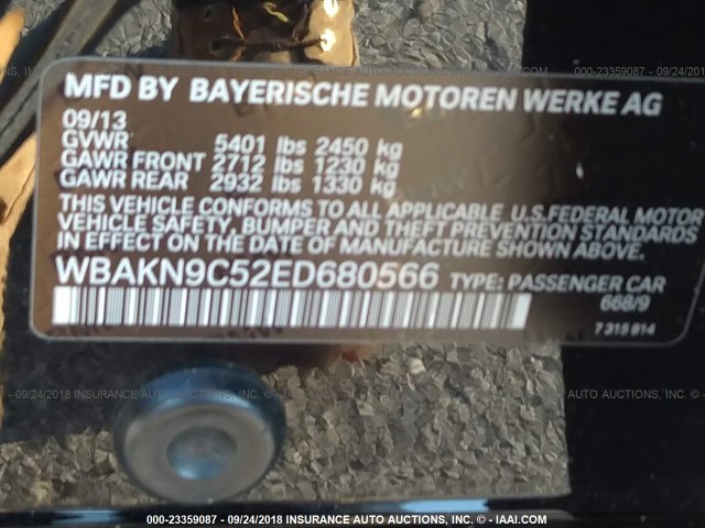 WBAKN9C52ED680566 - 2014 BMW 550 I BLACK photo 9