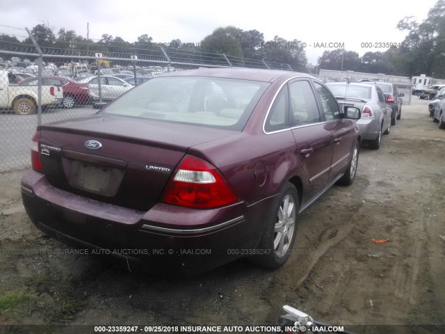 1FAHP25106G131995 - 2006 FORD FIVE HUNDRED LIMITED BURGUNDY photo 4