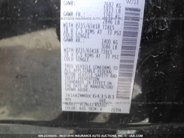 5N1AR2MM0DC643581 - 2013 NISSAN PATHFINDER S/SV/SL/PLATINUM BLACK photo 9