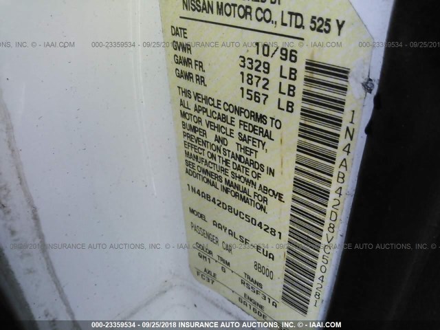 1N4AB42D8VC504281 - 1997 NISSAN 200SX SE WHITE photo 9