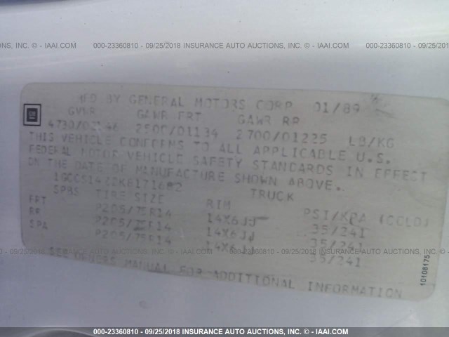 1GCCS14Z2K8171682 - 1989 CHEVROLET S TRUCK S10 WHITE photo 9