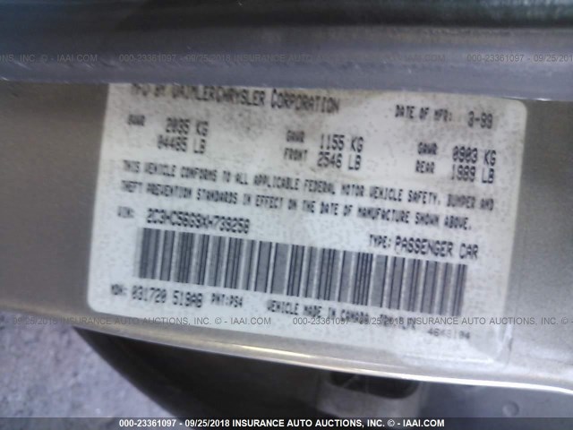 2C3HC56G9XH739258 - 1999 CHRYSLER LHS GRAY photo 9