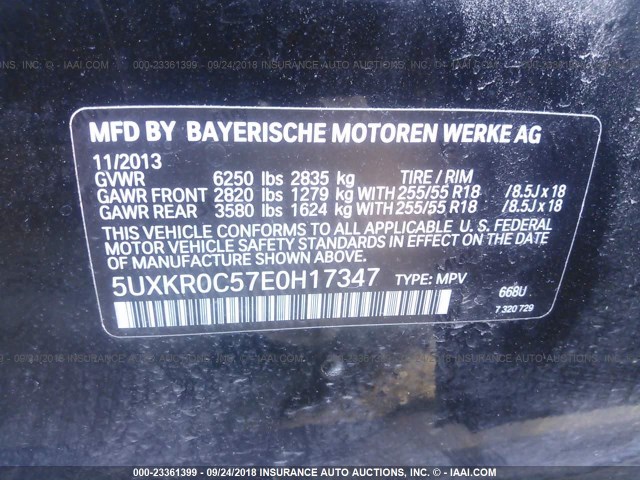 5UXKR0C57E0H17347 - 2014 BMW X5 XDRIVE35I BLACK photo 9