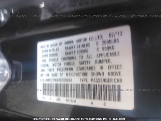 JH4CU2F6XDC009994 - 2013 ACURA TSX TECH GRAY photo 9