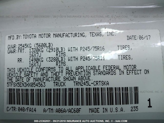 5TFSX5EN3HX054563 - 2017 TOYOTA TACOMA ACCESS CAB/SR/SR5 未知 照片 9