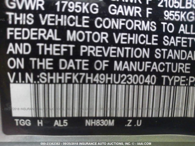 SHHFK7H49HU230040 - 2017 HONDA CIVIC SPORT Silber Foto 9