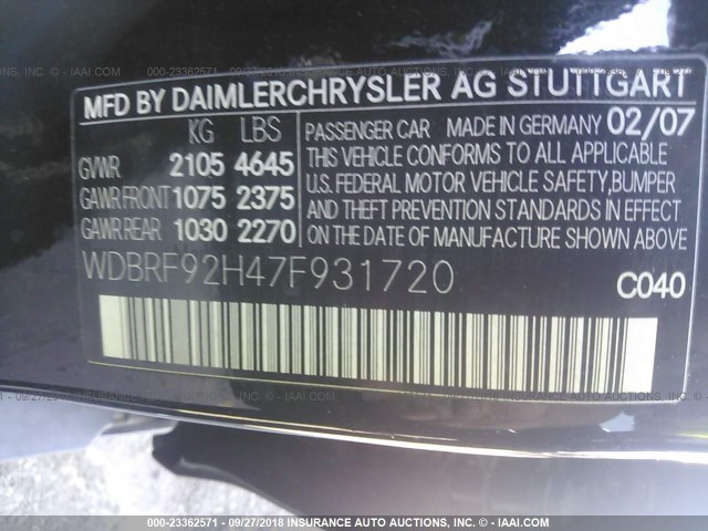 WDBRF92H47F931720 - 2007 MERCEDES-BENZ C 280 4MATIC BLACK photo 9