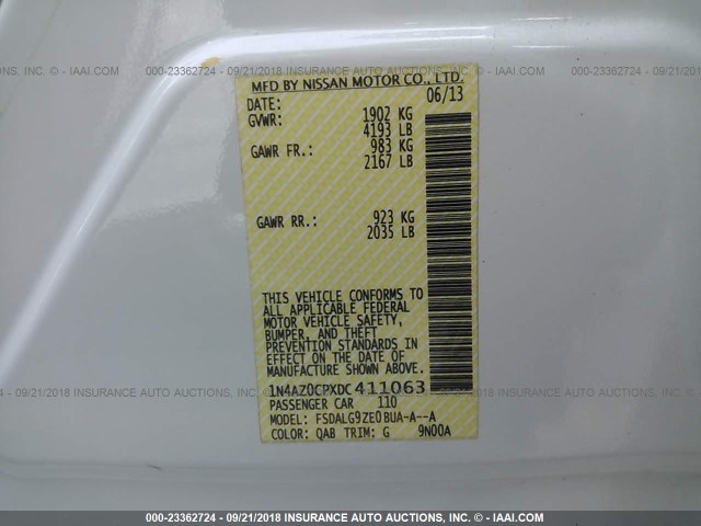 1N4AZ0CPXDC411063 - 2013 NISSAN LEAF S/SV/SL WHITE photo 9