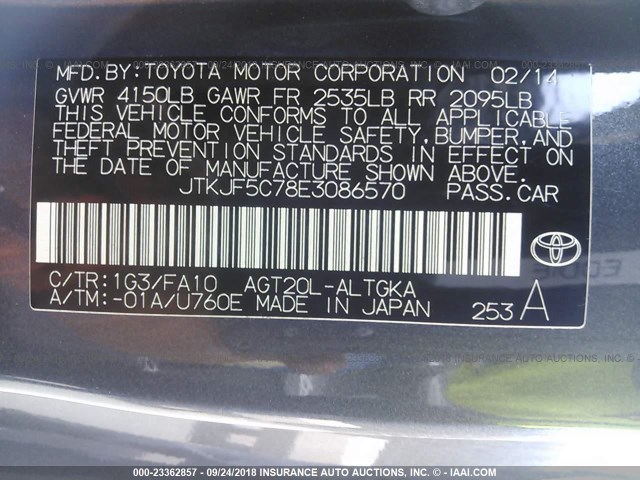 JTKJF5C78E3086570 - 2014 TOYOTA SCION TC Boz foto 9